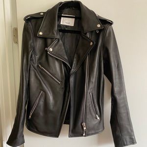 Understated Leather oversized moto jacket